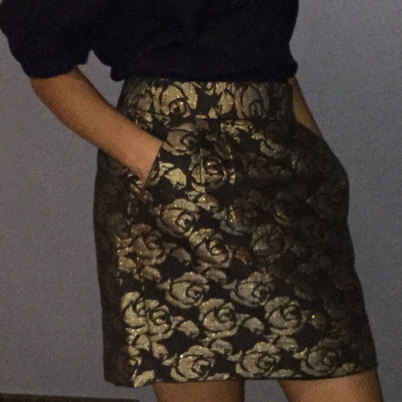 LOFT Dresses & Skirts - ANN LOFT BLACK GOLD ROSE SKIRT SIZE 2